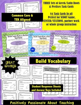 Preview of Greek/Latin Roots and Prefixes Task Cards BUNDLE (3 Sets)
