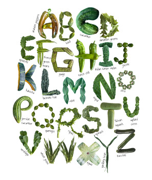Preview of Green Alphabet Poster made of Vegetables and Fruits - Healthy ABC