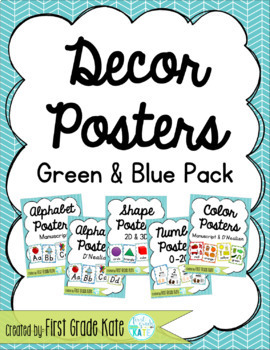 Preview of Green & Blue Classroom Decor Poster Pack