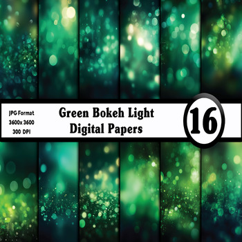 Preview of Green Bokeh Light Digital Paper Pack - 16 Different Backgrounds Clip Art