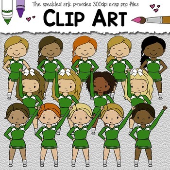Preview of Green Cheerleader Clip Art. For your cheerleading program or school spirit.
