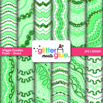 Green Doodles Digital Paper Clipart: 12 Backgrounds Clip Art