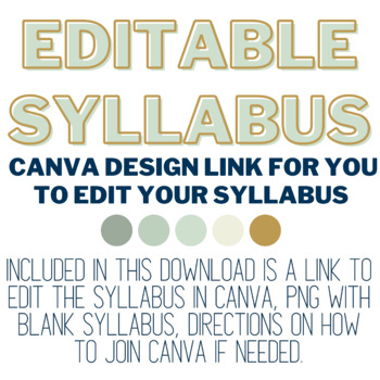 Green Editable Canva Syllabus and Blank PNG copy of it TpT