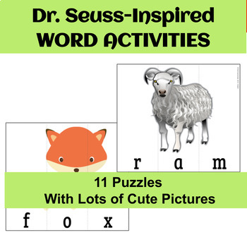 Green Eggs and Ham Inspired Word Puzzles CVC CVVC Puzzles TPT