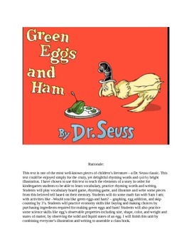Preview of Green Eggs and Ham Kindergarten Thematic Unit