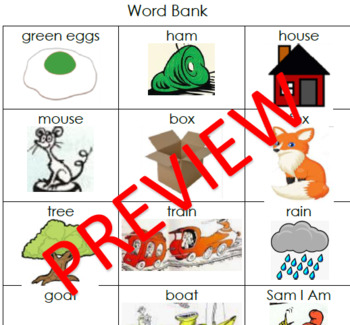 Preview of Green Eggs and Ham - Word Bank with Pictures