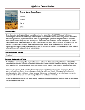 Preview of Green Energy Syllabus - Full NGSS & CCSS