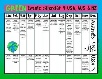 Green Events Calendar Freebie - environmental dates from around the globe