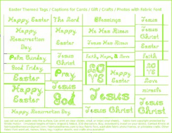 Preview of Green Fabric Font Christian Easter tags captions for cards gifts crafts photos