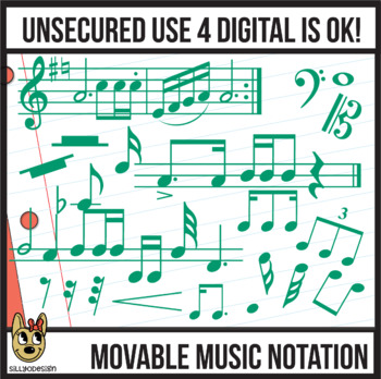 Green Music Notes  MOVABLE Digital Pieces  Musical Notation Clip Art