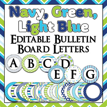 Preview of Editable!! Green, Navy, and Turquoise Bulletin Board Letters, Labels, Word Wall