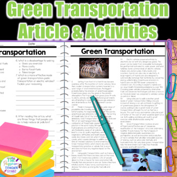 Preview of Green Transportation Article and Activity Pages | Earth Day