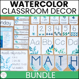 Green and Blue Watercolor Plants Classroom Decor Bundle
