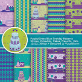 Green and Purple Birthday Digital Paper - 10 Handmade Birt