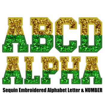 Preview of Green and gold fuax sequin alphabet letter and number
