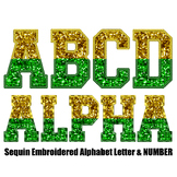 Green and gold fuax sequin alphabet letter and number