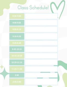 Preview of Green classroom schedule!
