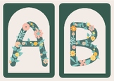 Green flowers alphabet flashcards wall display