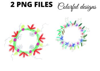 Preview of Green red pink floral leaf wreath watercolor clipart png
