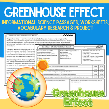 Preview of Greenhouse Effect:  Packet:  Informational Passages, Worksheets, Vocabulary