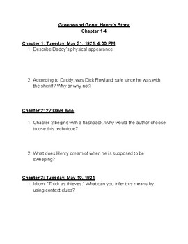 Preview of Greenwood Gone: Henry's Story Comprehension Questions