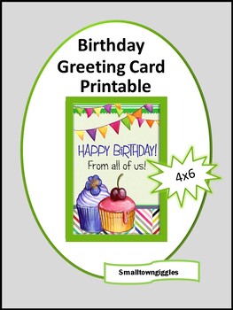 Instant Download Green Printable Happy Birthday Card Digital Download Card