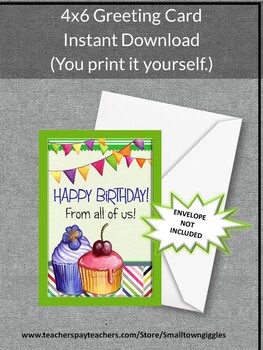 Printable Birthday Card, Digital Downloadable Happy Birthday Card