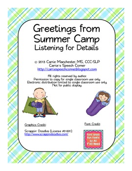 Preview of Greetings From Summer Camp: Listening for Details