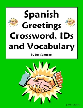 Preview of Spanish Greetings and Basics Crossword Puzzle, IDs, and Vocabulary List