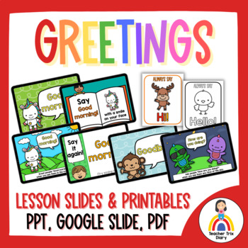 Preview of Greetings Lesson Slides Presentation and Printable Posters | Back to School