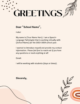 Preview of Greetings Letters for SLPs FREE