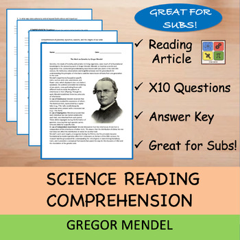 Preview of Gregor Mendel & Genetics - Reading Passage and x 10 Questions (EDITABLE)