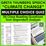 Greta Climate Speech Multiple Choice Quiz Close Reading & 