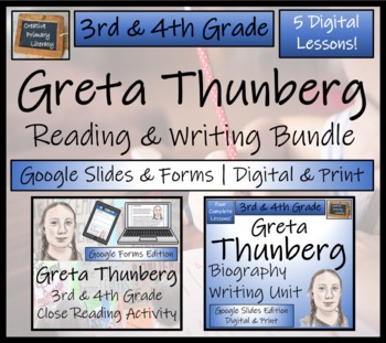 Preview of Greta Thunberg Biography & Close Read Bundle Digital & Print | 3rd & 4th Grade