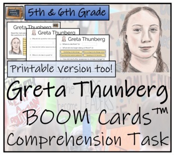 Preview of Greta Thunberg BOOM Cards™ Comprehension Activity 5th Grade & 6th Grade