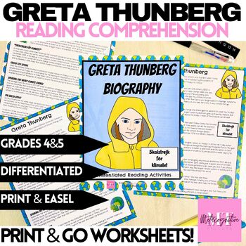 Preview of Greta Thunberg Biography Reading Comprehension Worksheets