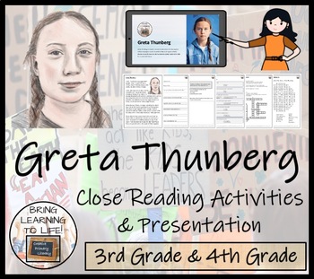 Preview of Greta Thunberg Close Reading Comprehension Activity | 3rd Grade & 4th Grade