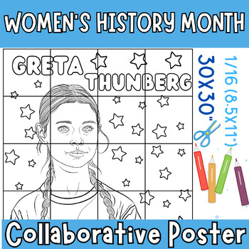 Preview of Greta Thunberg Collaborative Coloring Poster Activities, Women's History Month