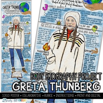 Preview of Greta Thunberg, Earth Day, Climate Change Activist, Body Biography Project