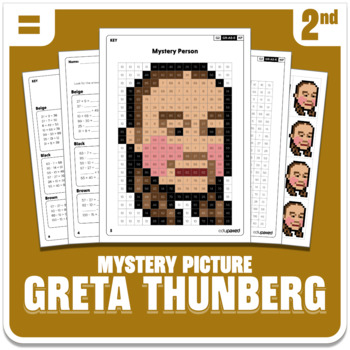 Preview of Greta Thunberg Math Mystery Picture - Grade 2 Additions & Subtractions