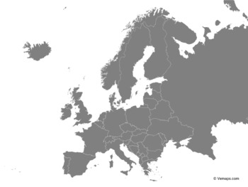 map of europe with countries black and white
