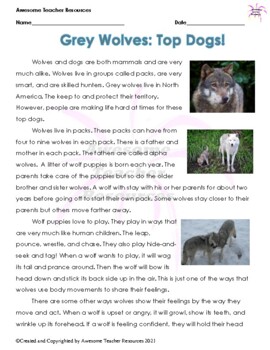 Grey Wolves: Top Dogs! Comprehension Passage and Essay Response: GR5