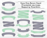 Grey and Green PNG Banners, 18 Handmade Graphics