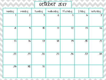 Grey and Teal Chevron 2017-2018 Calendar by Shannon Callaway | TPT