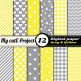 Grey & yellow - DIGITAL PAPER - Scrapbooking-A4 & 12x12"- 