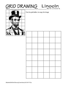 Preview of Grid Drawing Abraham Lincoln History Literature Art President's Day