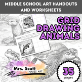 Grid Drawing Art Worksheets - Animals 35 pages - 6-12th Grade