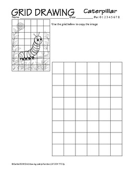 Preview of Grid Drawing Caterpillar / Metamorphosis / Spring Cute Art