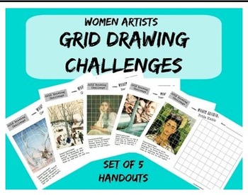 Preview of Grid Drawing Challenge - Women Artists Art Worksheets - Set of 5 Handouts