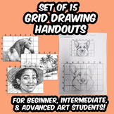 Grid Drawing Handouts - Set 15 Printable Art Worksheets to